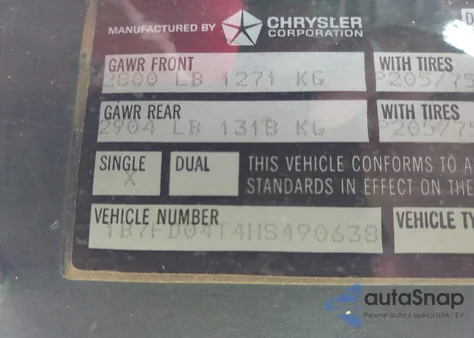 1987 Dodge D-Series D100 z USA, uszkodzony, nr VIN 1B7FD04T4HS490638